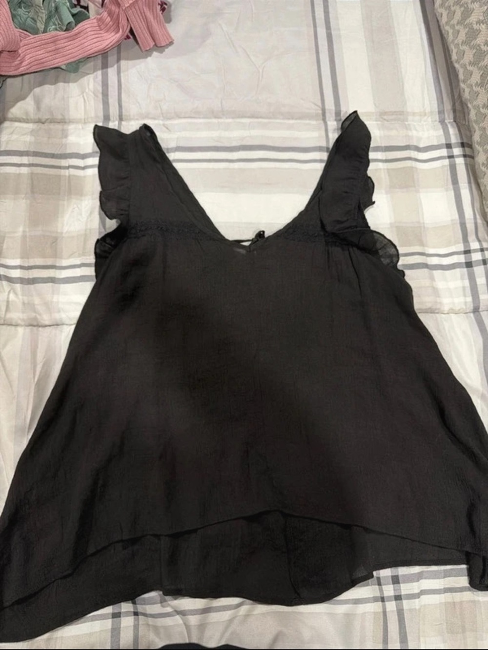 Black Women’s Ruffle Sleeve V-Neck Tank Top